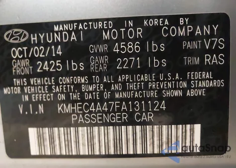 2015 Hyundai Sonata Hybrid z USA, uszkodzony, nr VIN KMHEC4A47FA131124